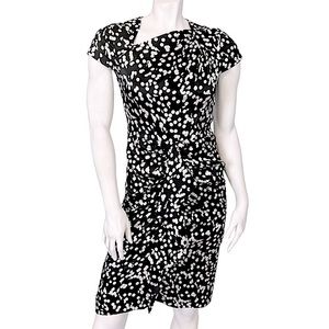 NINA RAYNOR Black White Polka Dot Print Silk Cap Sleeve Mini Cocktail Dress